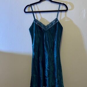 Teal Satin Chemise with Lace Trim